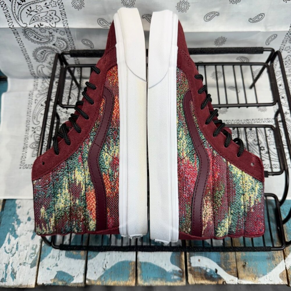 Vans Burgundy High Top Sneakers with Multicolor Knit Panels - Picture 7 of 10